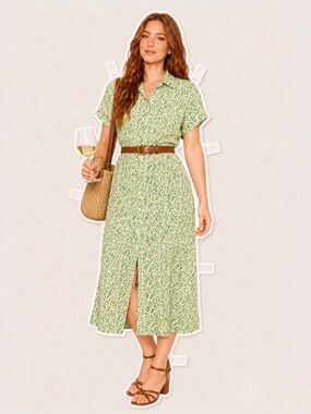 Hope Ave button down lemon print midi dress, size XS